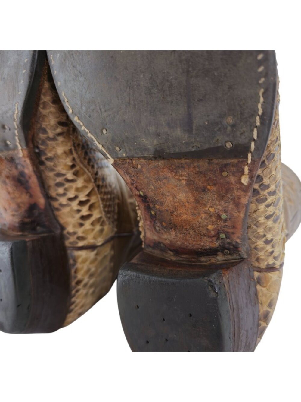 Vintage Exotic Python Snakeskin Justin Mens 11D Brown Cowboy Western Boots USA - Picture 12 of 16